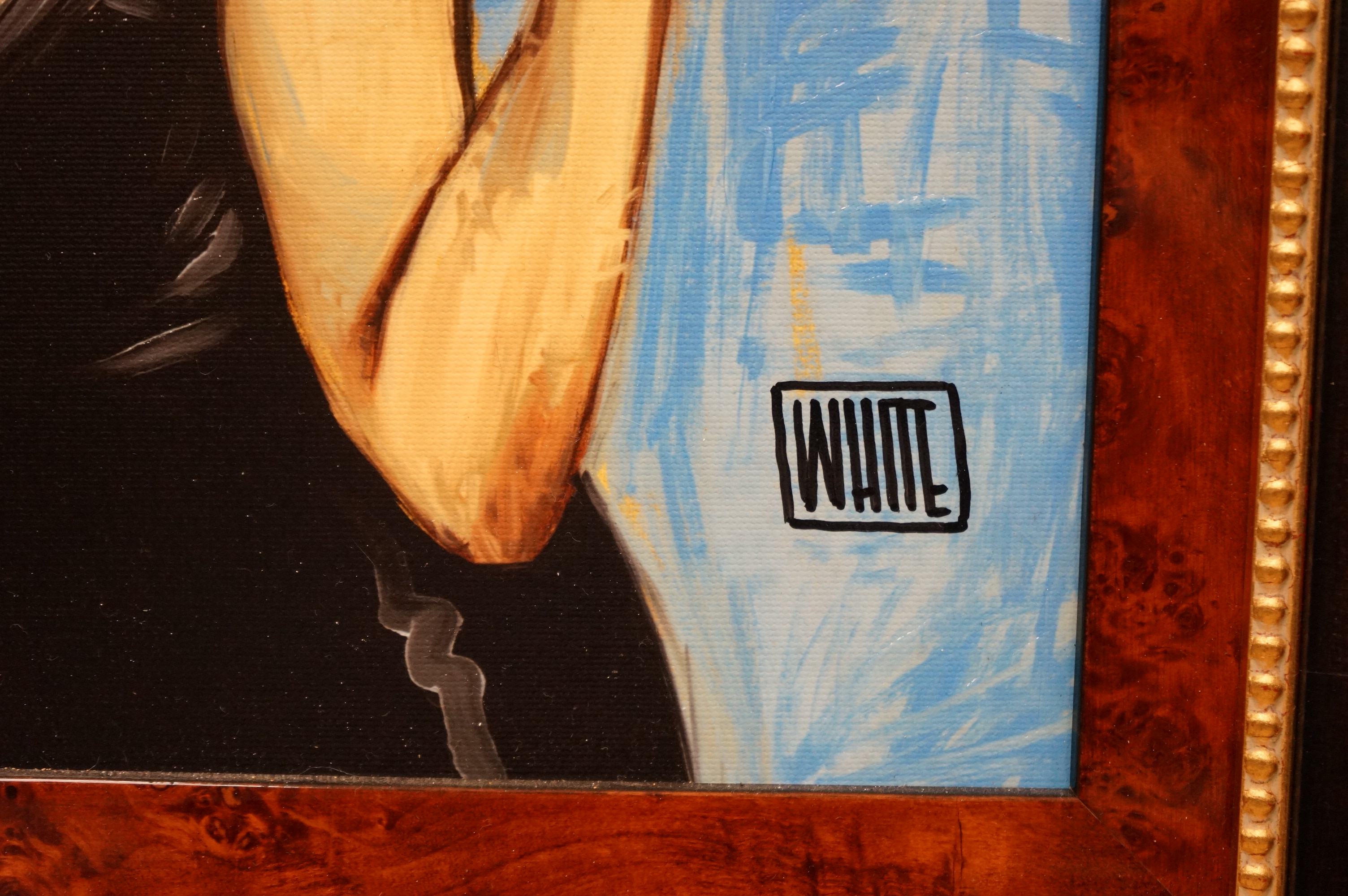 Todd White (b.1969), contemporary hand embellished canvas, 'Who bought me this', limited edition 23/95, 43 x 30cm